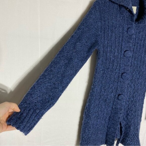 Vintage La Llama Blue Alpacaa Blend Knit Button Front Cardigan W Hood M - Picture 8 of 14